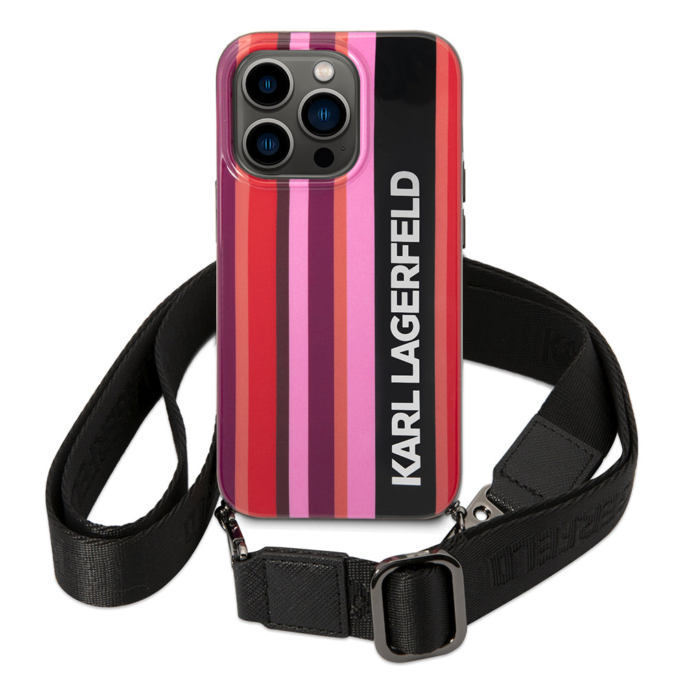 Futrola za Apple iPhone 14 Pro Max, Karl Lagerfeld, Color Stripes with Strap, Roza