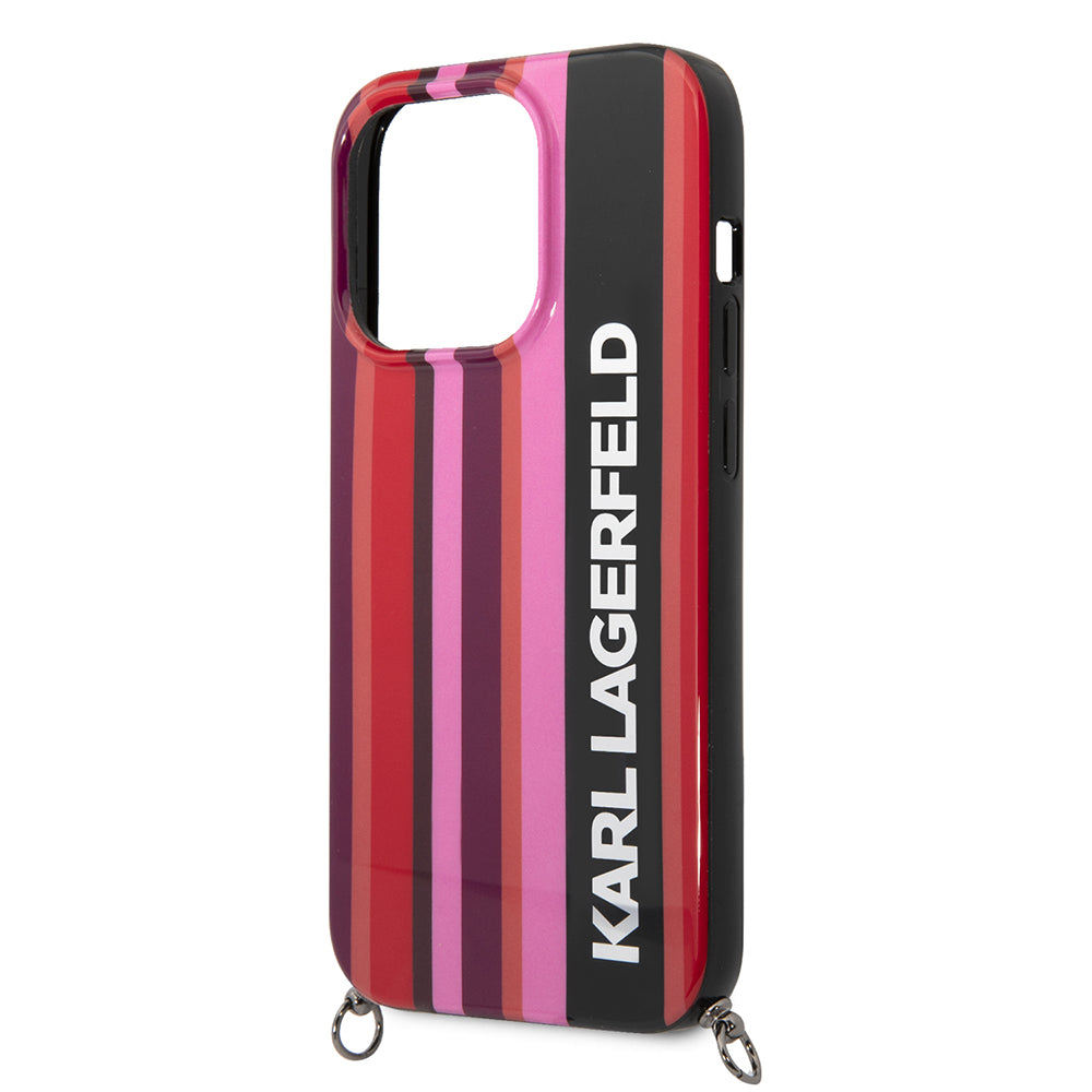 Futrola za Apple iPhone 14 Pro Max, Karl Lagerfeld, Color Stripes with Strap, Roza