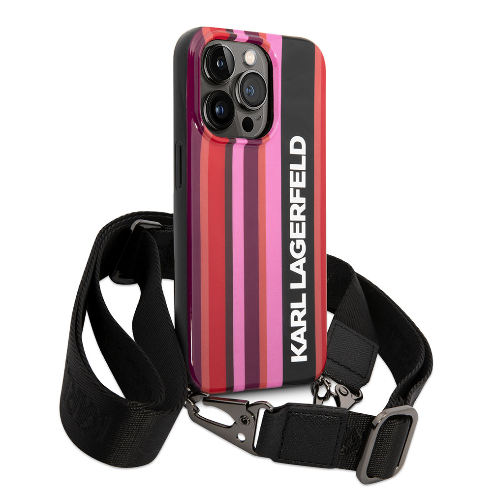 Futrola za Apple iPhone 14 Pro Max, Karl Lagerfeld, Color Stripes with Strap, Roza