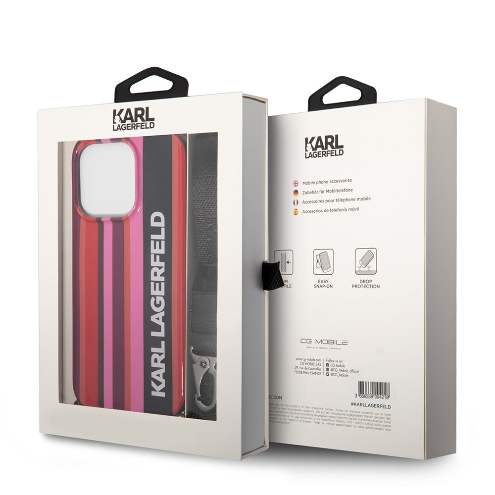 Futrola za Apple iPhone 14 Pro Max, Karl Lagerfeld, Color Stripes with Strap, Roza