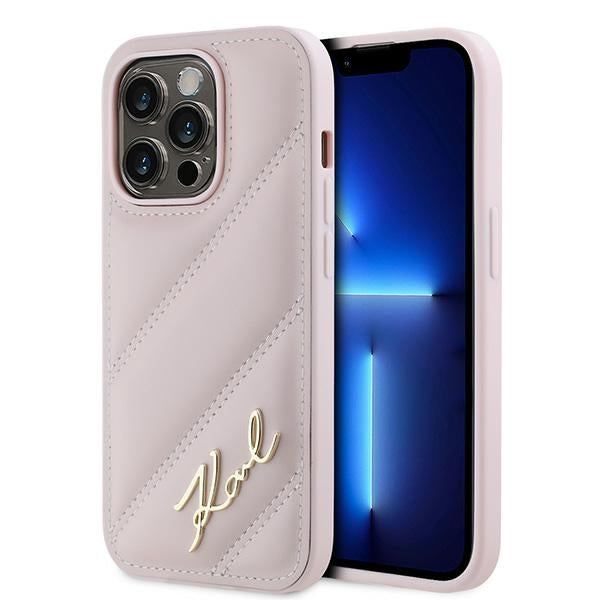 Futrola za Apple iPhone 14 Pro Max, Karl Lagerfeld, Diagonal Quilted Script, Roza