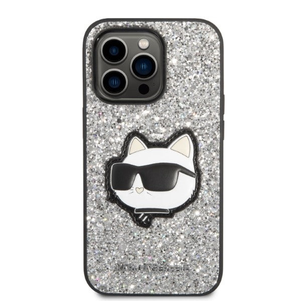 Futrola za Apple iPhone 14 Pro Max, Karl Lagerfeld, Glitter Choupette Patch, Srebrna