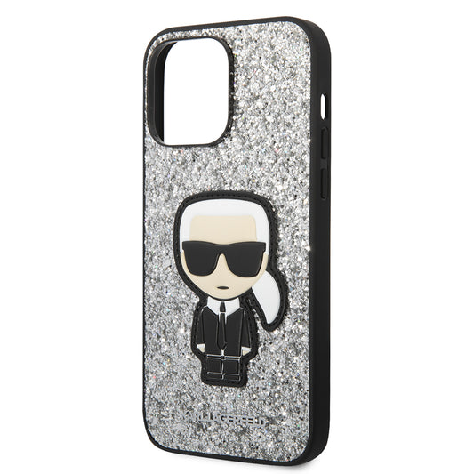Futrola za Apple iPhone 14 Pro Max, Karl Lagerfeld, Glitter Flakes Ikonik Karl, Srebrna