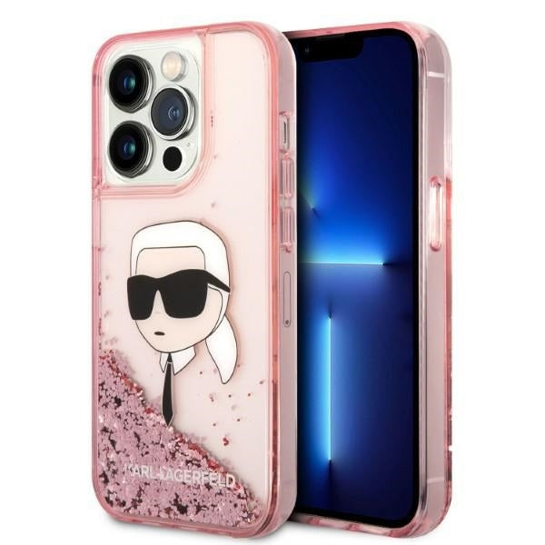 Futrola za Apple iPhone 14 Pro Max, Karl Lagerfeld, Glitter Karl's Head, Roza