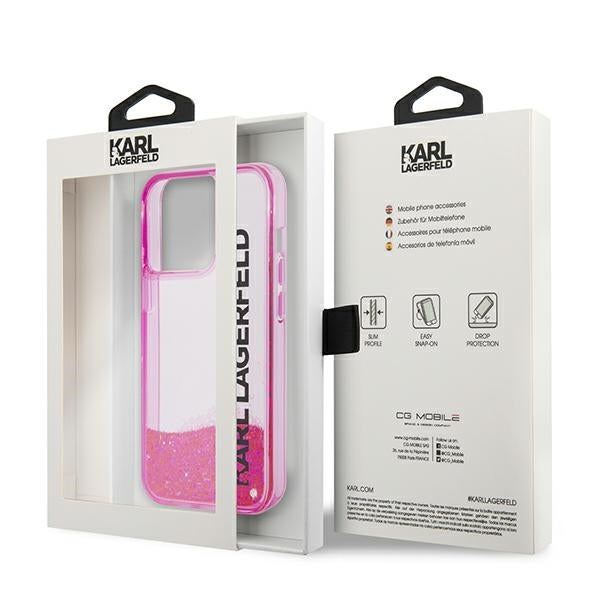 Futrola za Apple iPhone 14 Pro Max, Karl Lagerfeld, Liquid Glitter KL Logo, Roza