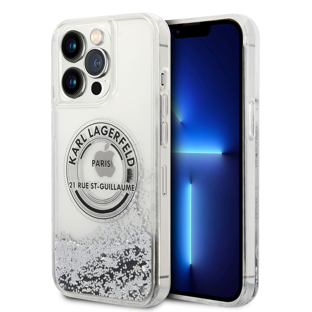 Futrola za Apple iPhone 14 Pro Max, Karl Lagerfeld, Liquid Glitter RSG, Srebrna