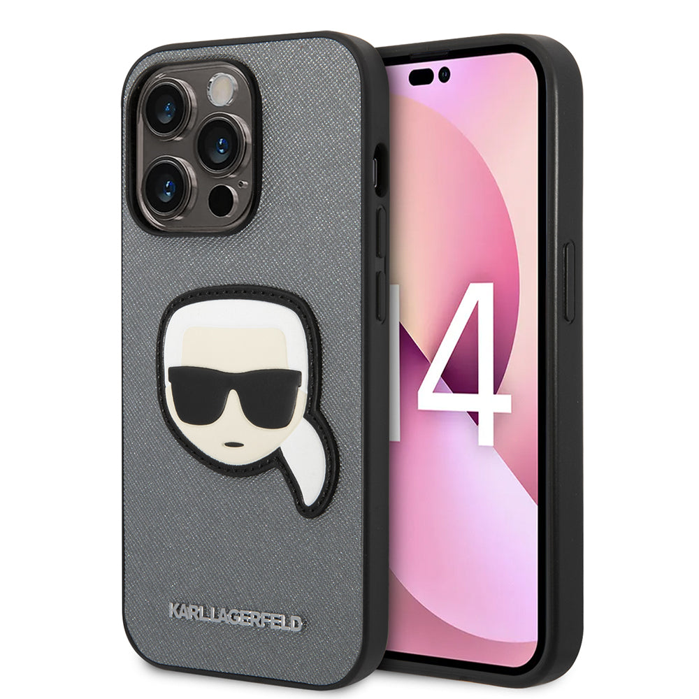 Futrola za Apple iPhone 14 Pro Max, Karl Lagerfeld, Saffiano Karl's Head, Srebrna