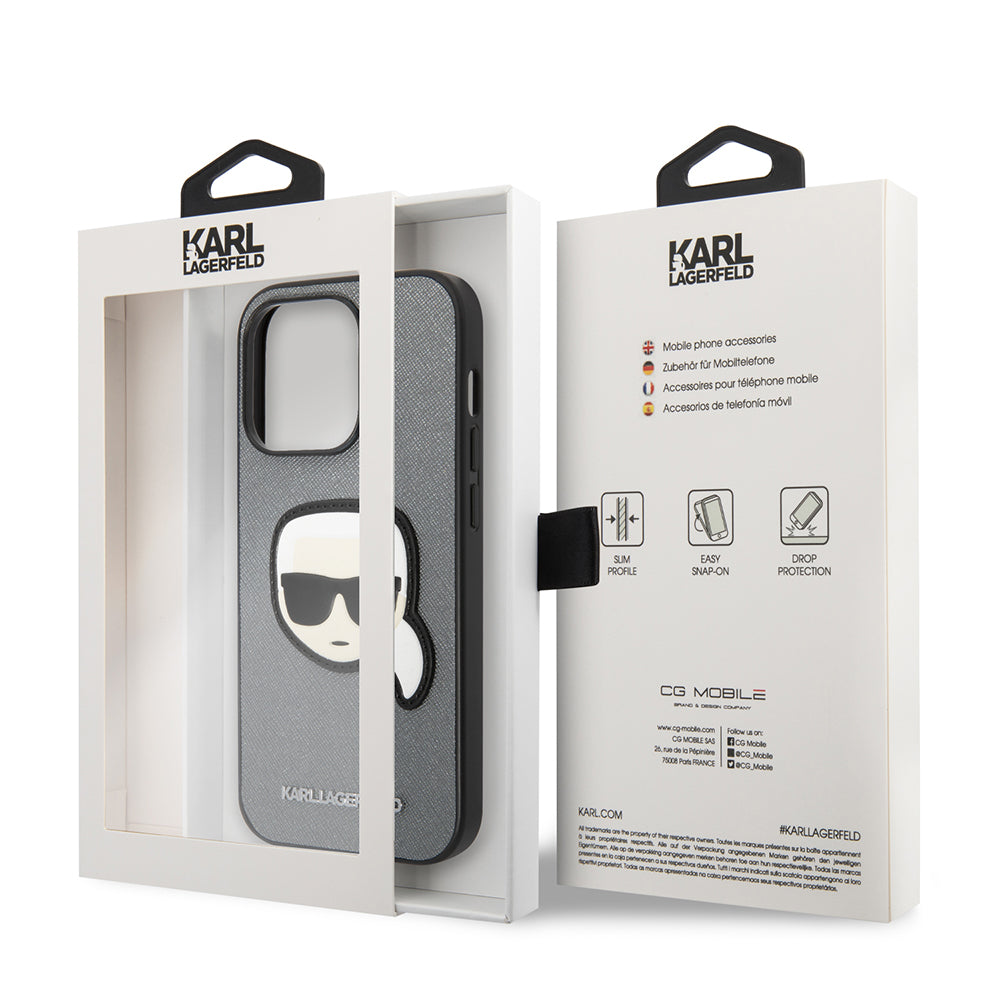 Futrola za Apple iPhone 14 Pro Max, Karl Lagerfeld, Saffiano Karl's Head, Srebrna