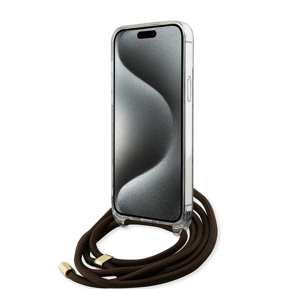 Futrola za Apple iPhone 15, Guess, 4G IML Printed Crossbody, Smeđa