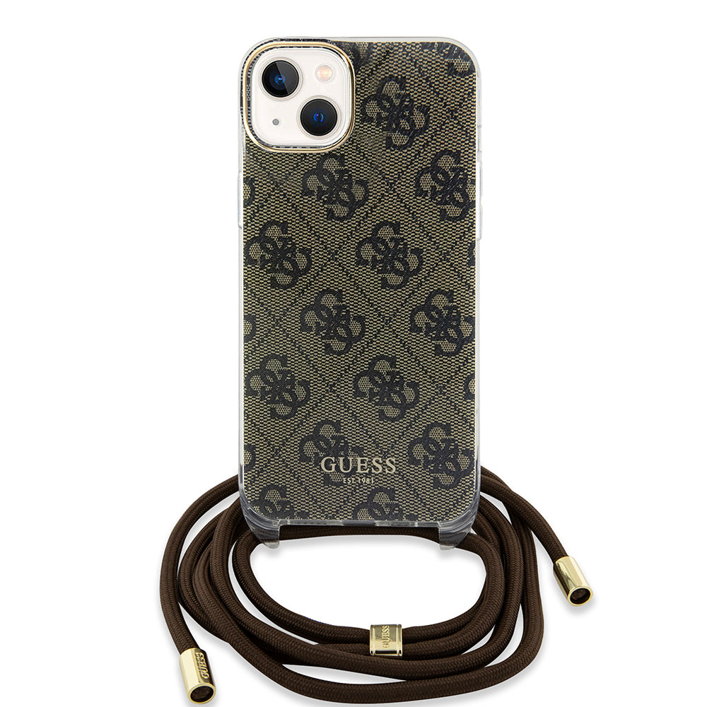 Futrola za Apple iPhone 15, Guess, 4G IML Printed Crossbody, Smeđa