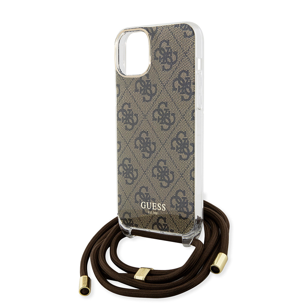 Futrola za Apple iPhone 15, Guess, 4G IML Printed Crossbody, Smeđa