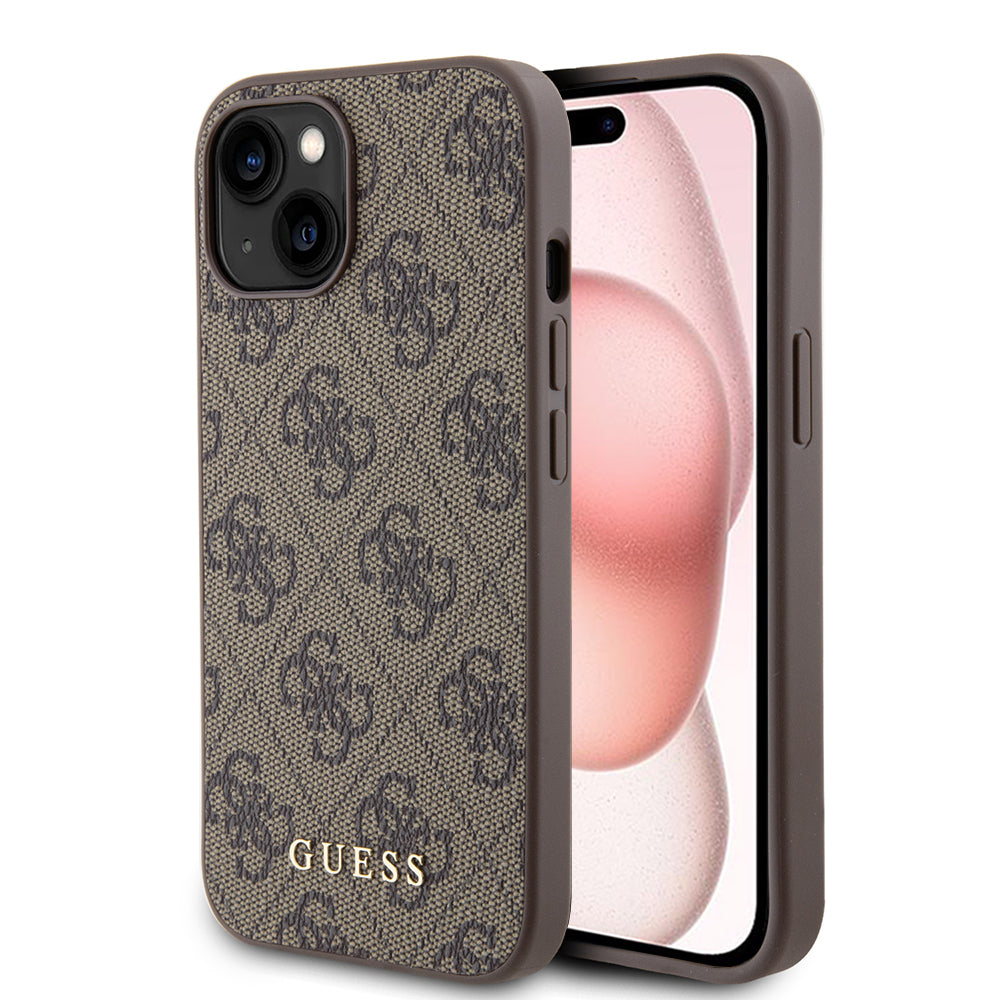 Futrola za Apple iPhone 15, Guess, 4G Metal Gold Logo, Smeđa
