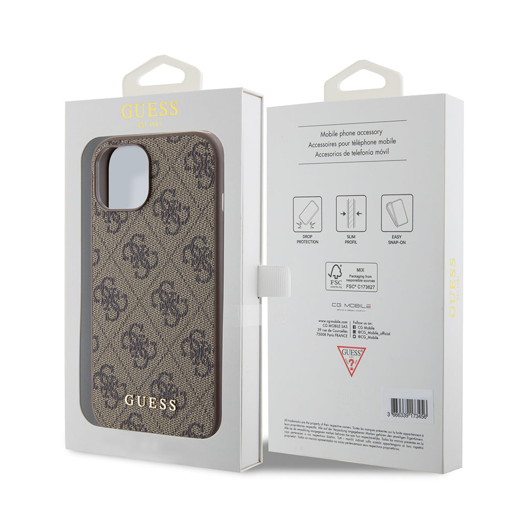 Futrola za Apple iPhone 15, Guess, 4G Metal Gold Logo, Smeđa