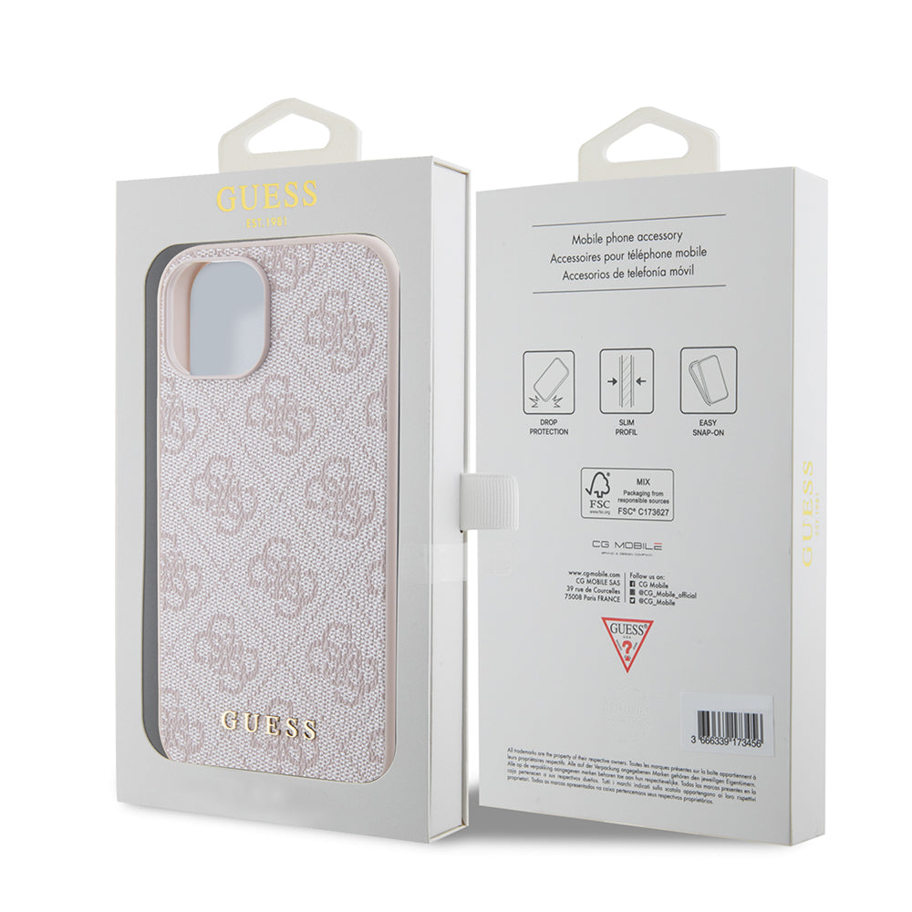 Futrola za Apple iPhone 15, Guess, 4G Metal Gold Logo, Roza