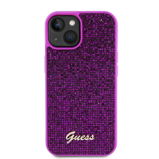 Futrola za Apple iPhone 15, Guess, Disco Metal Script, Fuksija