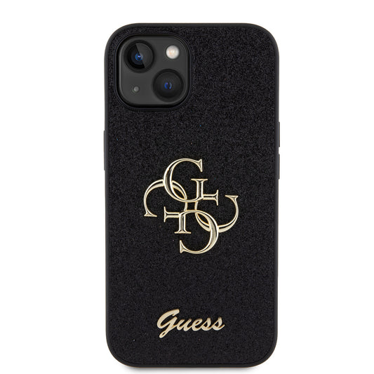 Futrola za Apple iPhone 15, Guess, Glitter Big 4G Script, Crna