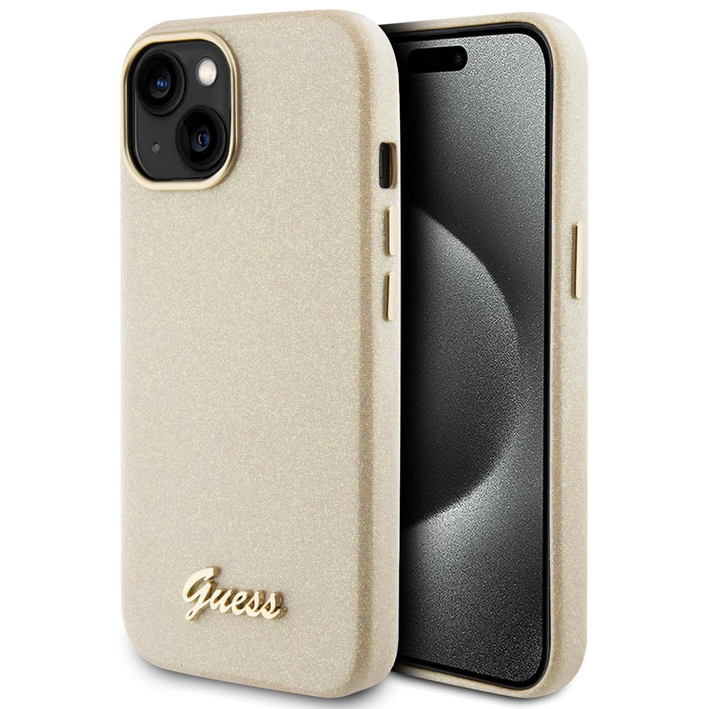 Futrola za Apple iPhone 15, Guess, Glitter Glossy Script, Bež