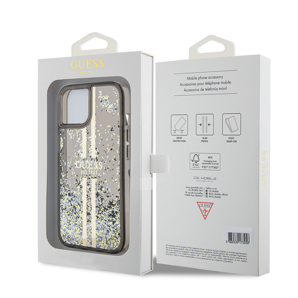 Futrola za Apple iPhone 15, Guess, Liquid Glitter Gold Stripes, Crna