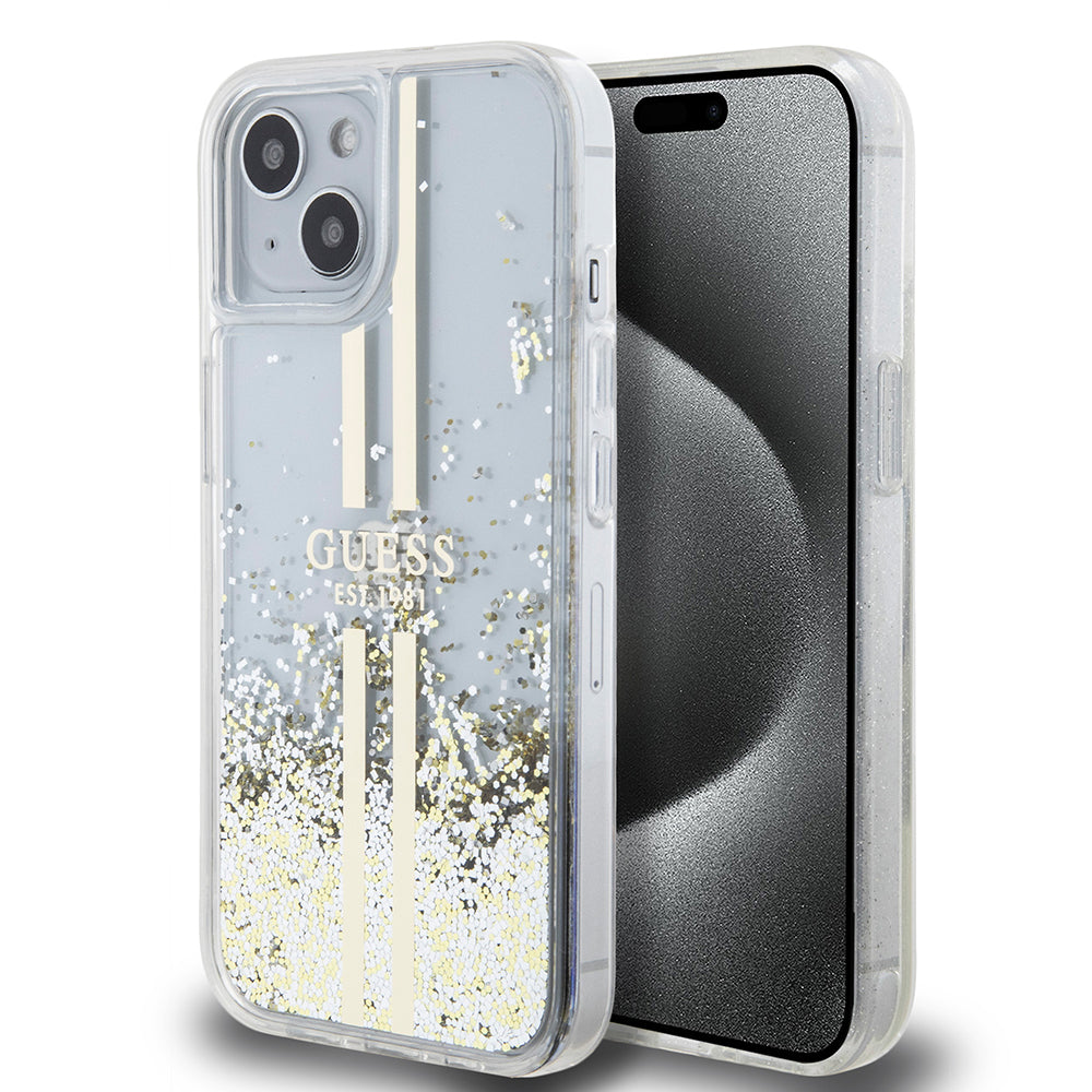 Futrola za Apple iPhone 15, Guess, Liquid Glitter Gold Stripes, Prozirna