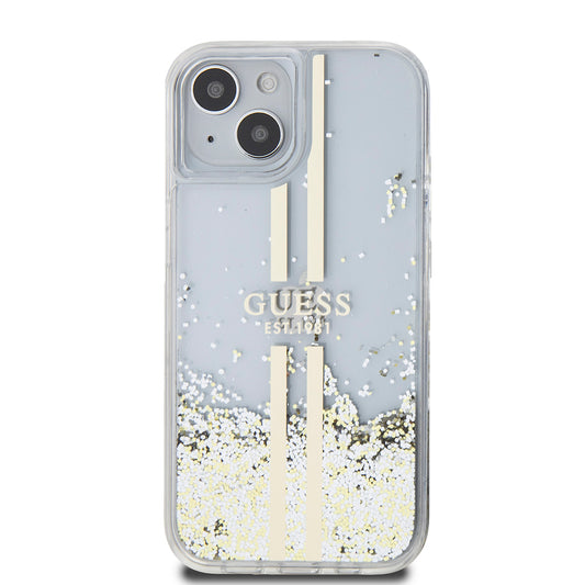 Futrola za Apple iPhone 15, Guess, Liquid Glitter Gold Stripes, Prozirna