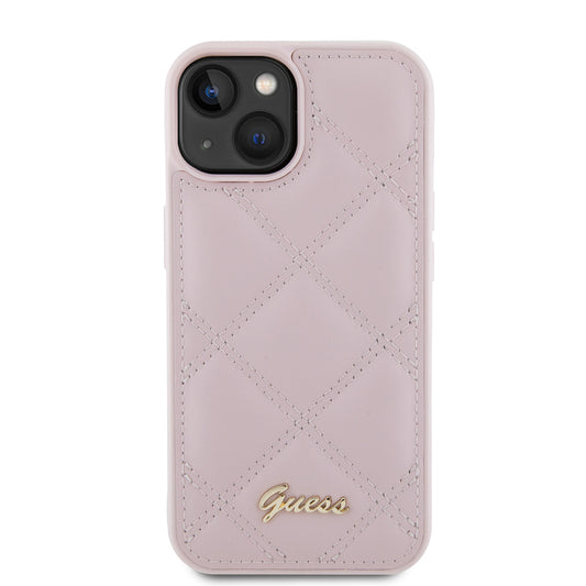 Futrola za Apple iPhone 15, Guess, Quilted Metal Logo, Roza
