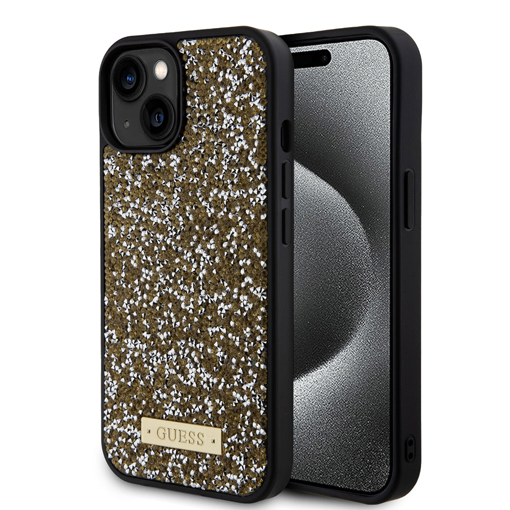 Futrola za Apple iPhone 15, Guess, Rhinestone Metal Logo, Žuta