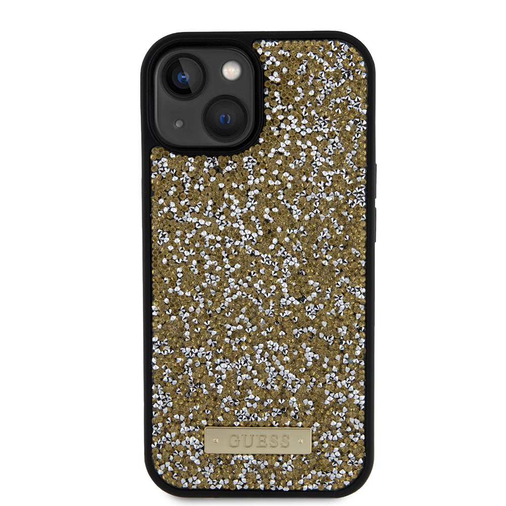 Futrola za Apple iPhone 15, Guess, Rhinestone Metal Logo, Žuta