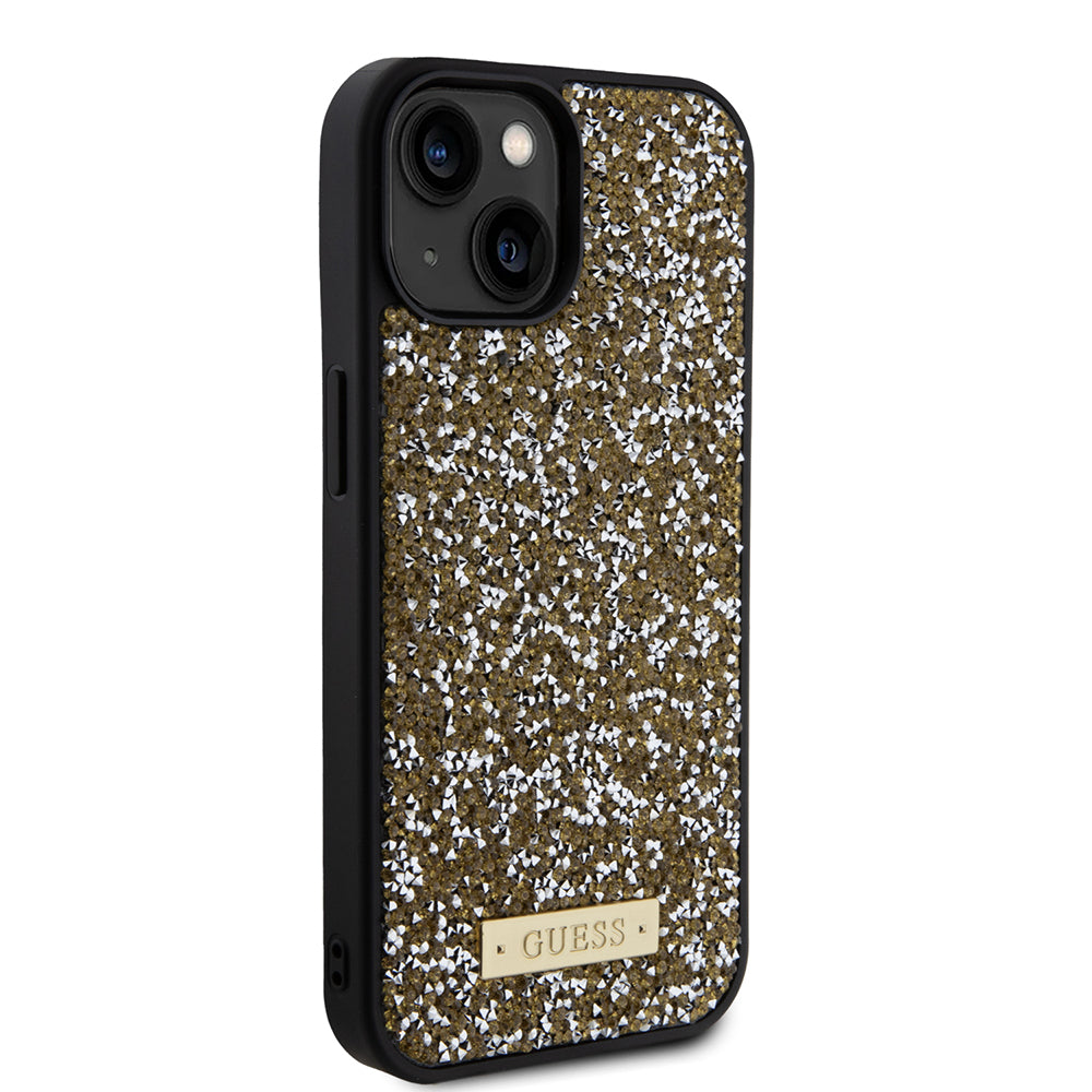 Futrola za Apple iPhone 15, Guess, Rhinestone Metal Logo, Žuta