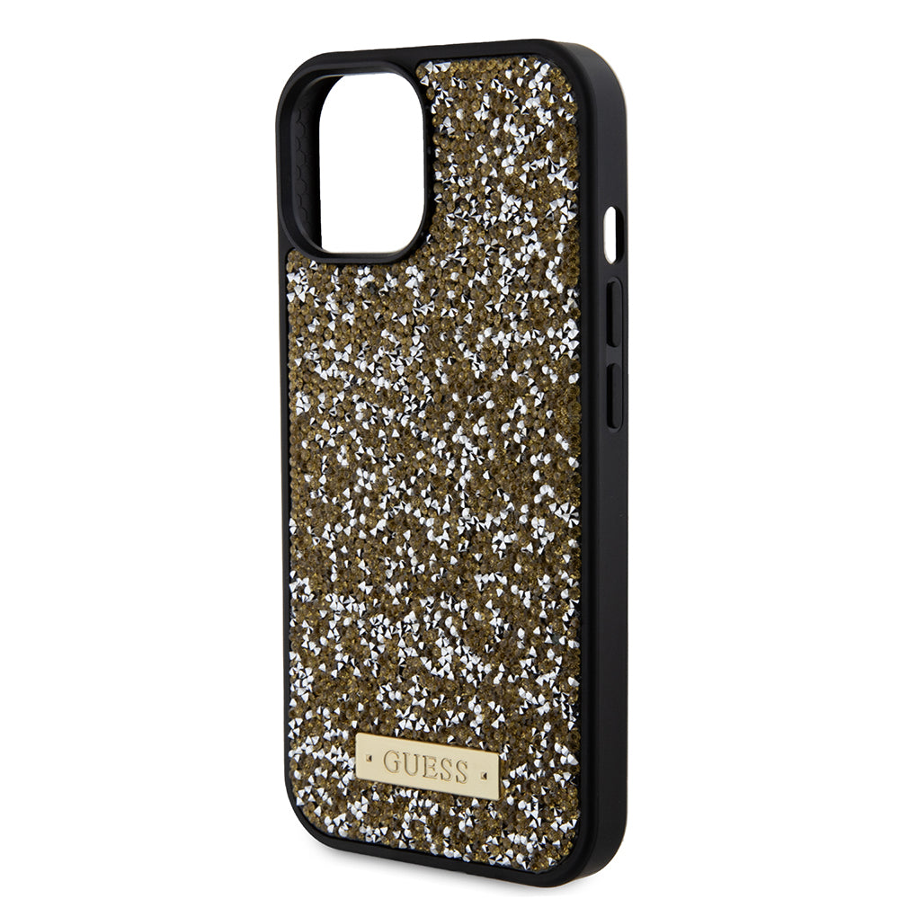 Futrola za Apple iPhone 15, Guess, Rhinestone Metal Logo, Žuta