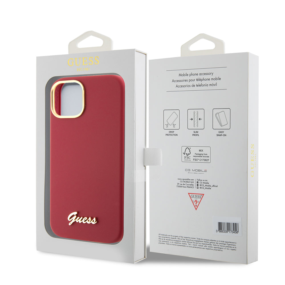 Futrola za Apple iPhone 15, Guess, Script Metal Logo & Frame, Crvena