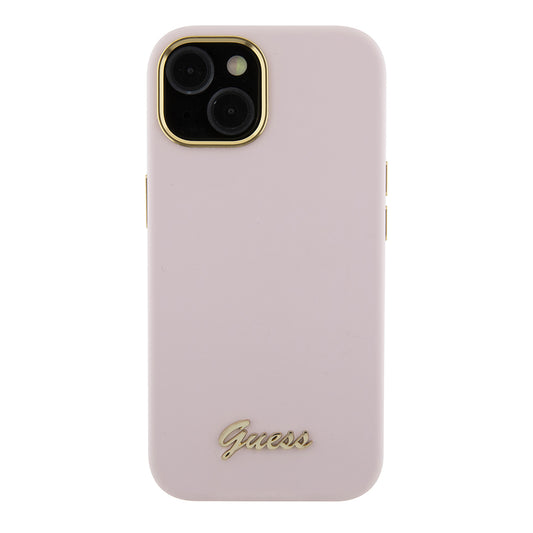 Futrola za Apple iPhone 15, Guess, Script Metal Logo & Frame, Svijetlo roza