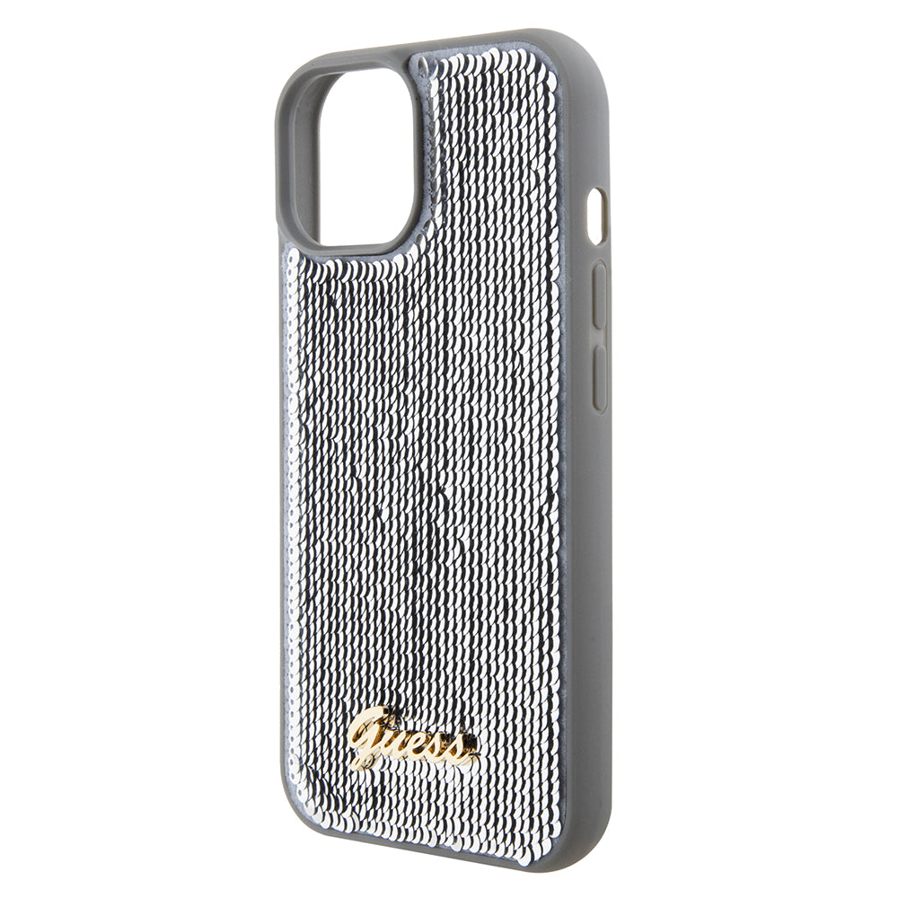 Futrola za Apple iPhone 15, Guess, Sequin Script Metal, Srebrna