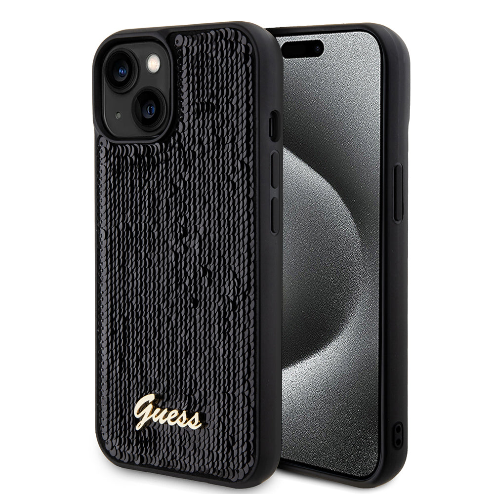 Futrola za Apple iPhone 15, Guess, Sequin Script Metal, Crna