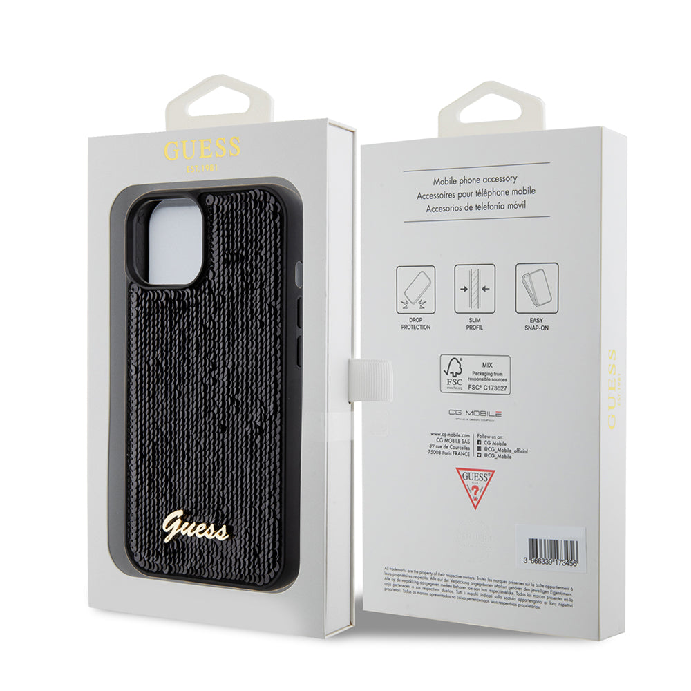 Futrola za Apple iPhone 15, Guess, Sequin Script Metal, Crna