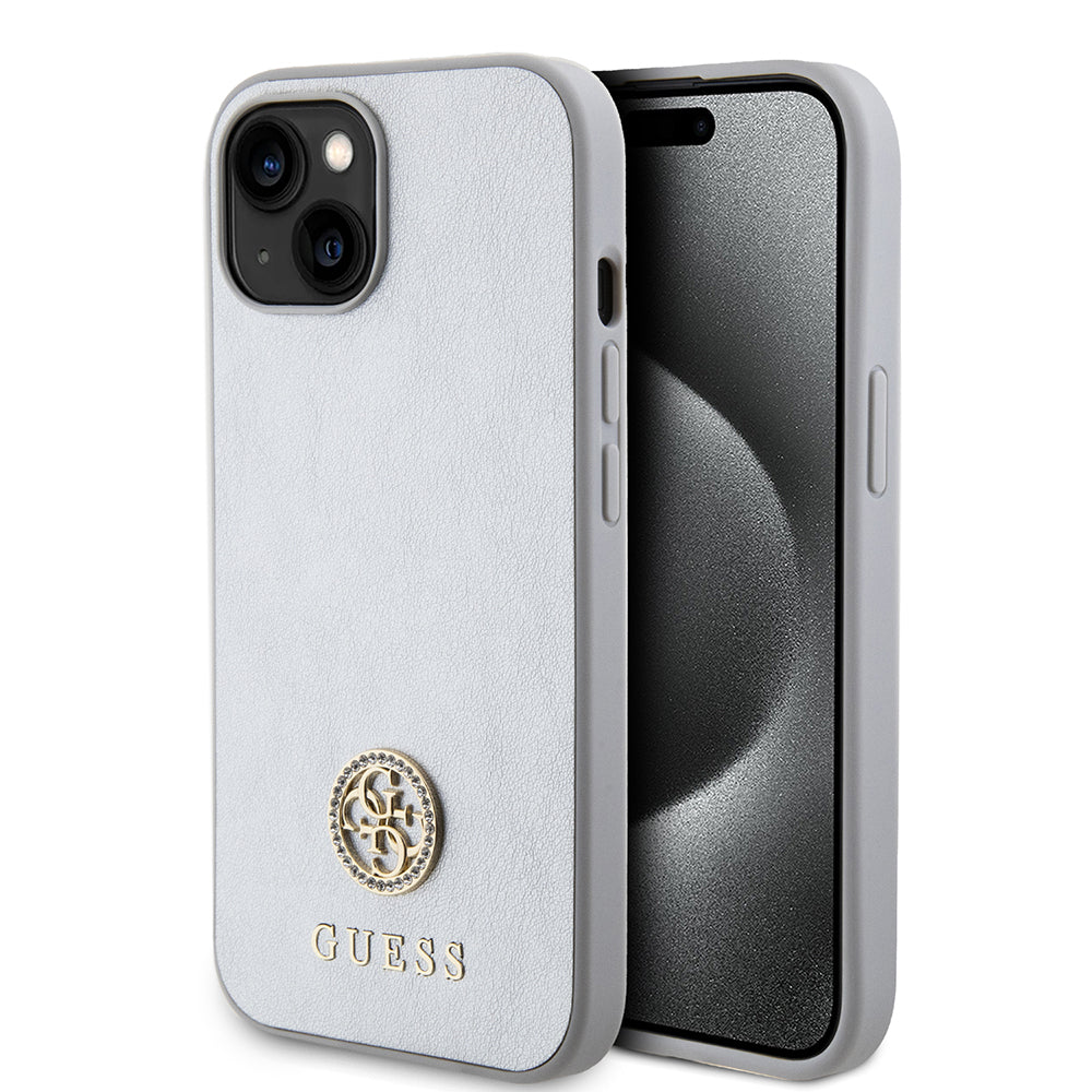 Futrola za Apple iPhone 15, Guess, Strass Metal Logo, Srebrna