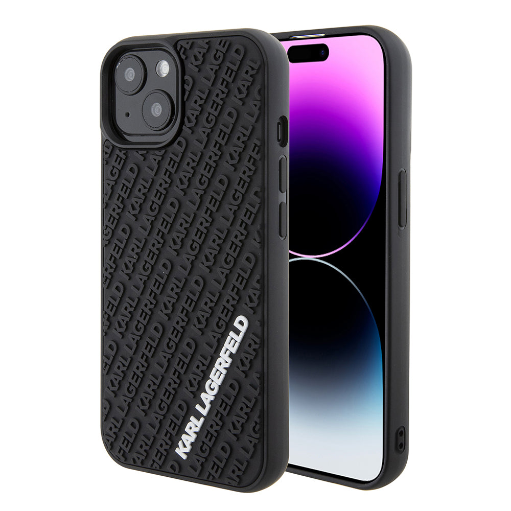 Futrola za Apple iPhone 15, Karl Lagerfeld, 3D Rubber Multi Logo, Crna