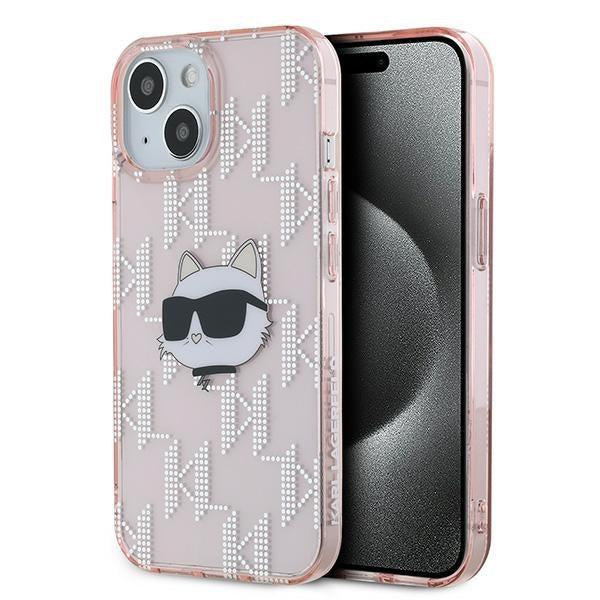Futrola za Apple iPhone 15, Karl Lagerfeld, IML Luxury Monogram Choupette's Head, Roza