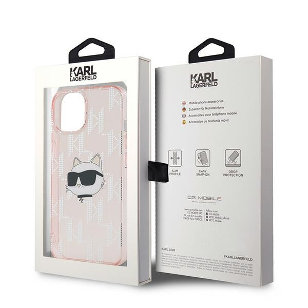 Futrola za Apple iPhone 15, Karl Lagerfeld, IML Luxury Monogram Choupette's Head, Roza