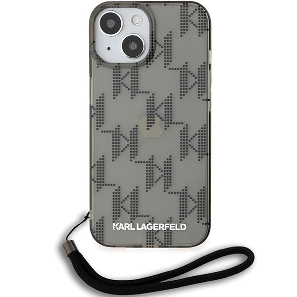 Futrola za Apple iPhone 15, Karl Lagerfeld, IML luksuzni monogram KL uzorak sa trakom, Crna