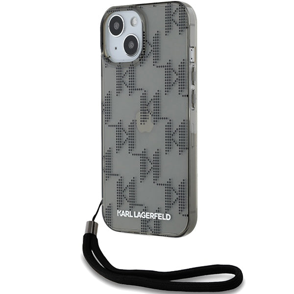 Futrola za Apple iPhone 15, Karl Lagerfeld, IML luksuzni monogram KL uzorak sa trakom, Crna