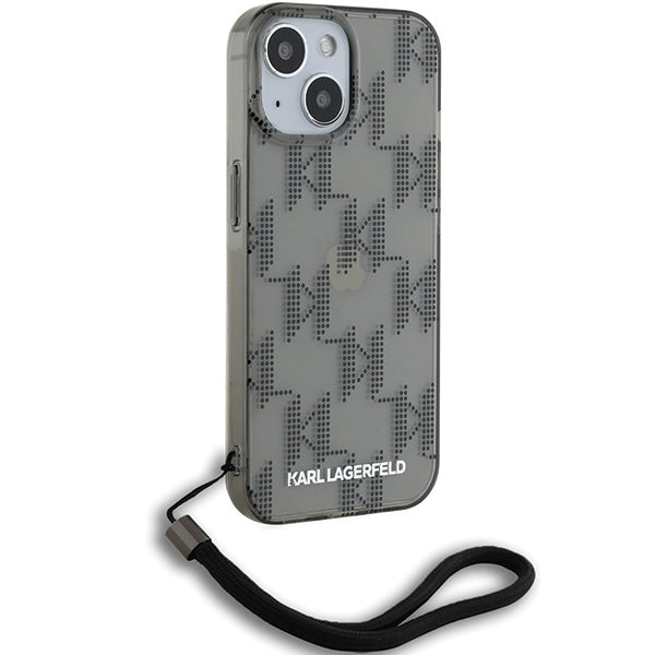Futrola za Apple iPhone 15, Karl Lagerfeld, IML luksuzni monogram KL uzorak sa trakom, Crna
