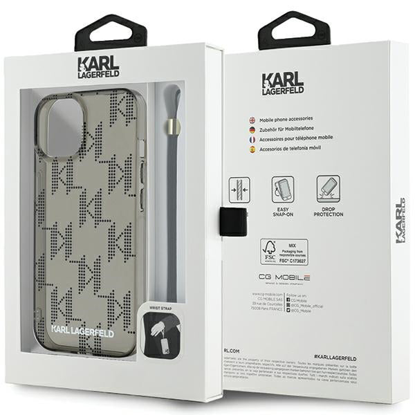 Futrola za Apple iPhone 15, Karl Lagerfeld, IML luksuzni monogram KL uzorak sa trakom, Crna
