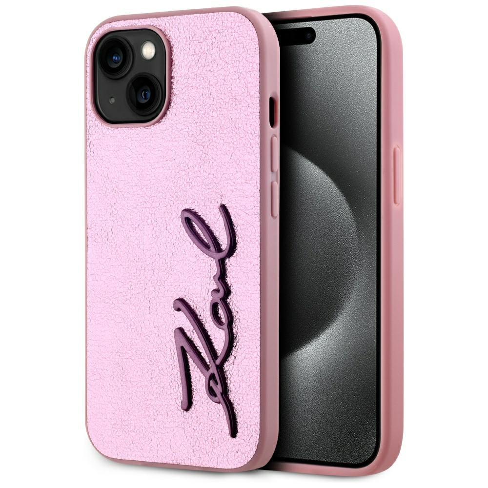 Futrola za Apple iPhone 15, Karl Lagerfeld, Metal Signature, Roza
