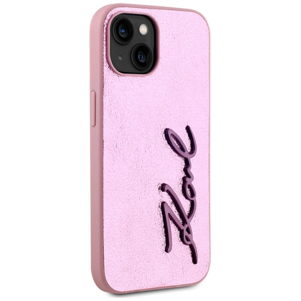 Futrola za Apple iPhone 15, Karl Lagerfeld, Metal Signature, Roza