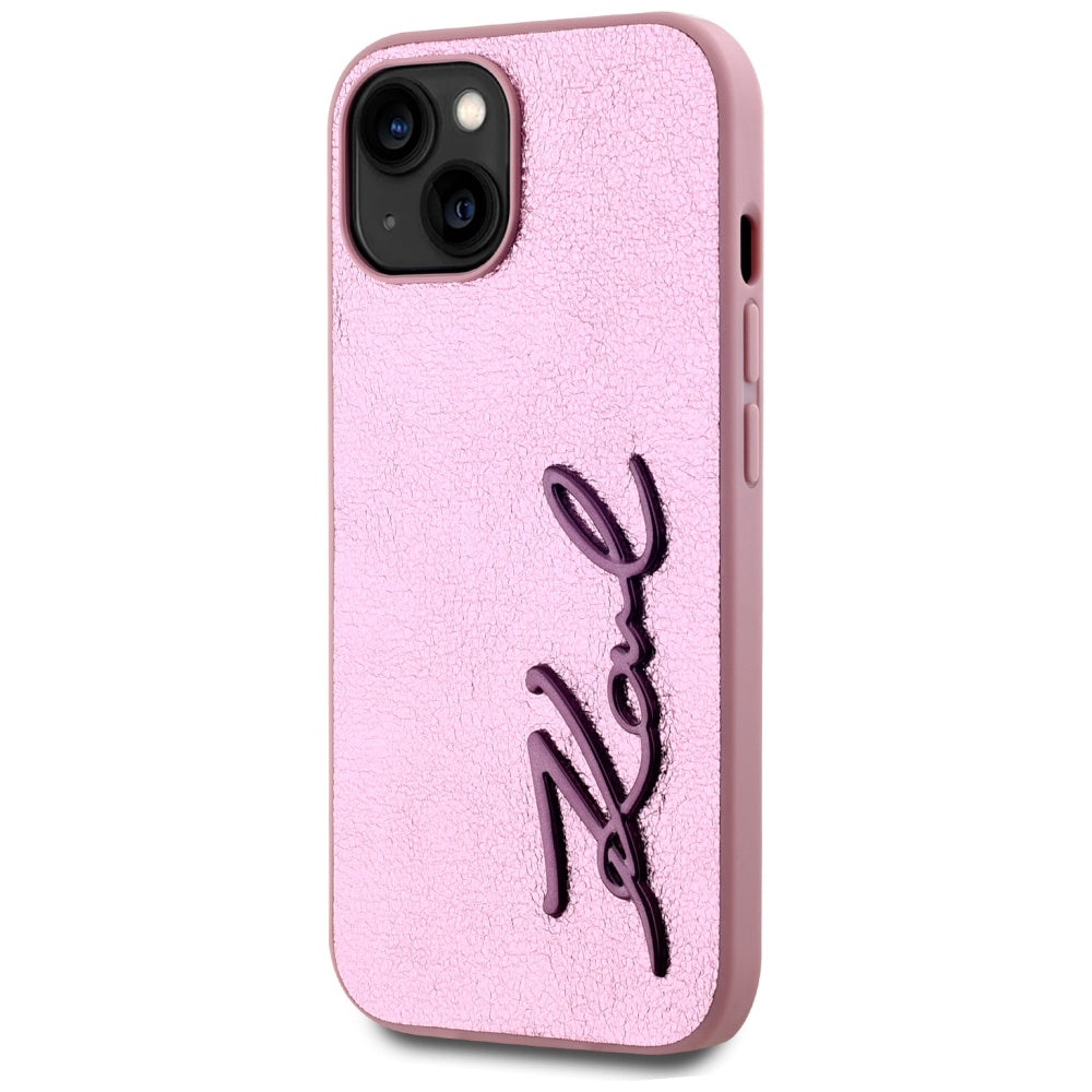 Futrola za Apple iPhone 15, Karl Lagerfeld, Metal Signature, Roza