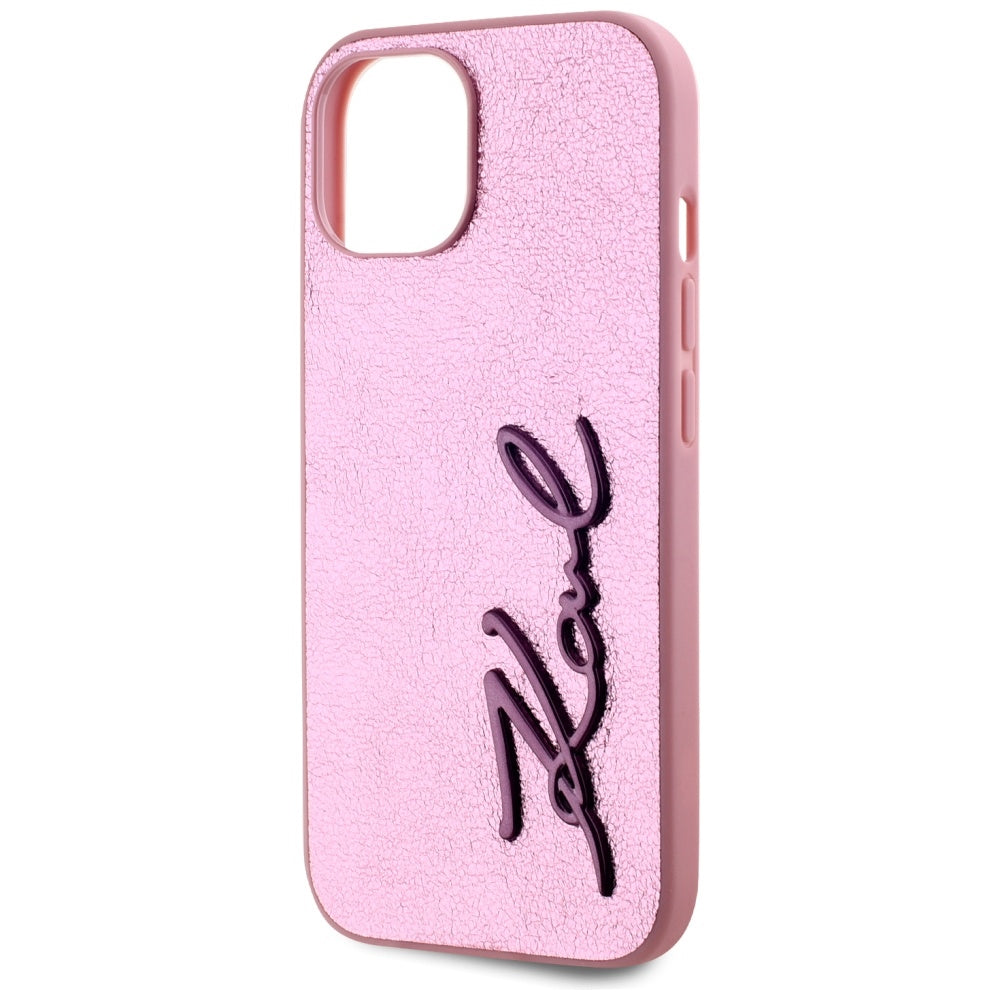 Futrola za Apple iPhone 15, Karl Lagerfeld, Metal Signature, Roza