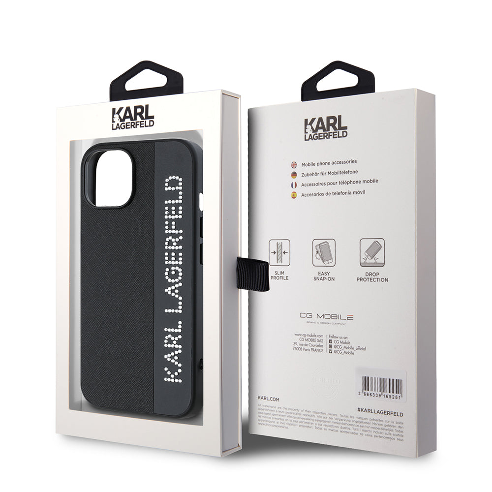 Futrola za Apple iPhone 15, Karl Lagerfeld, Saffiano Rhinestones & Charm, Crna