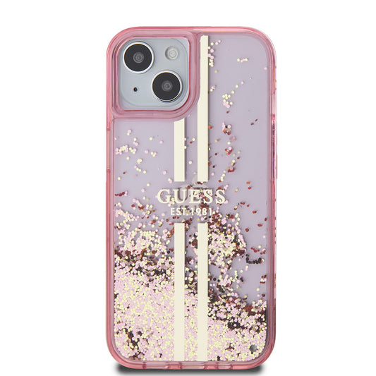 Futrola za Apple iPhone 15 Plus, Guess, Liquid Glitter Gold Stripes, Roza