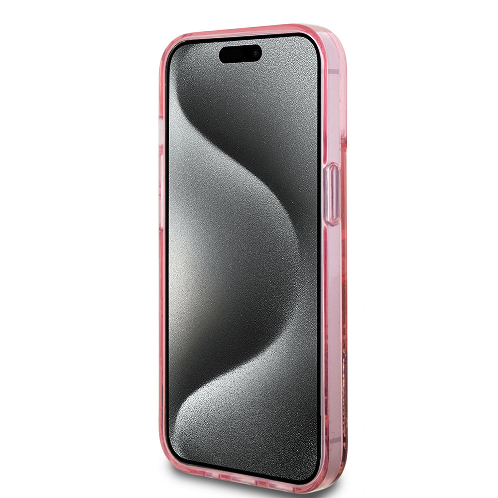 Futrola za Apple iPhone 15 Plus, Guess, Liquid Glitter Gold Stripes, Roza