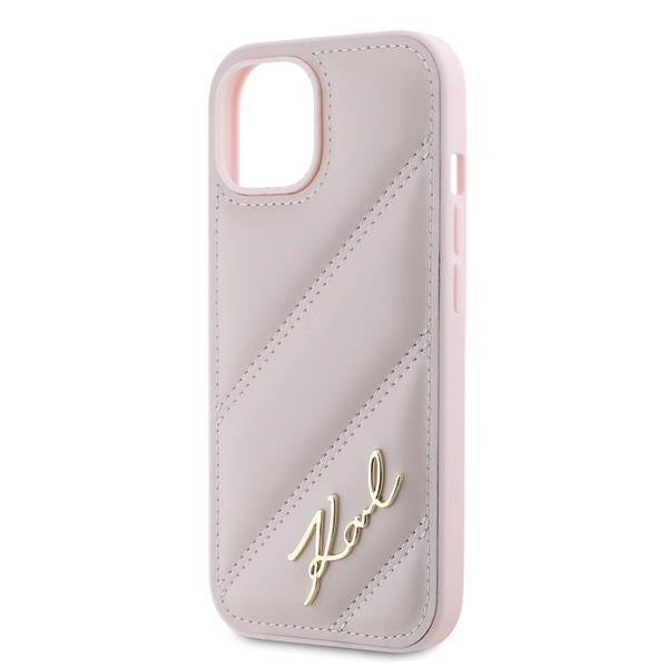 Futrola za Apple iPhone 15 Plus, Karl Lagerfeld, Diagonal Quilted Script, Roza
